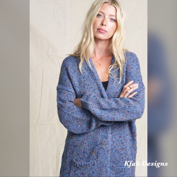 Plush Midi Length Speckled Knit Cardigan - Picture 4 of 6